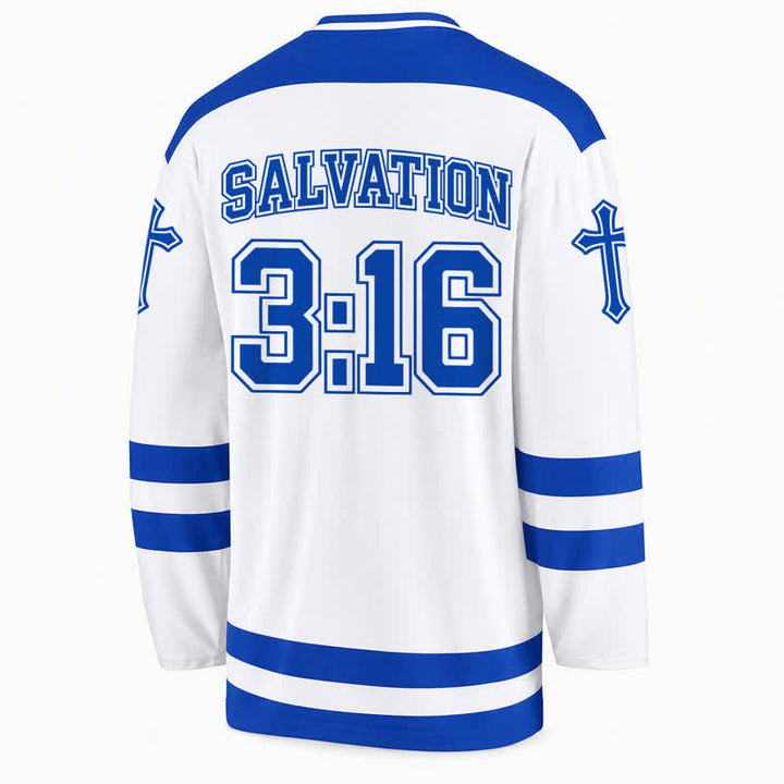 Christianartworkshop Juan 3:16 Salvación Camiseta de hockey de manga larga azul marino - image 2