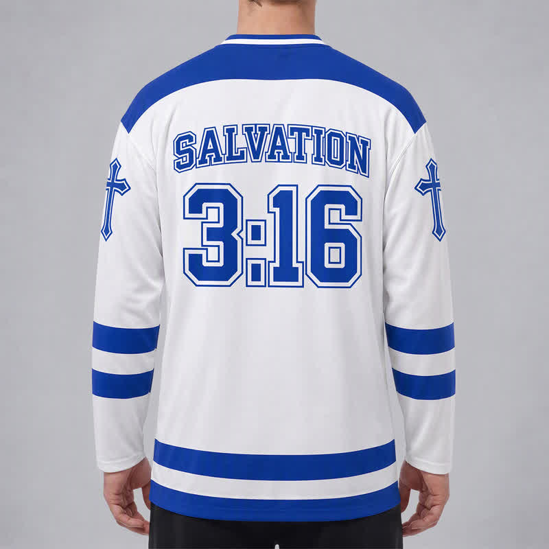 Christianartworkshop Juan 3:16 Salvación Camiseta de hockey de manga larga azul marino - image 4