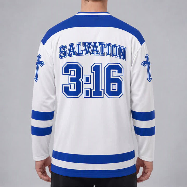 Christianartworkshop Juan 3:16 Salvación Camiseta de hockey de manga larga azul marino - image 4