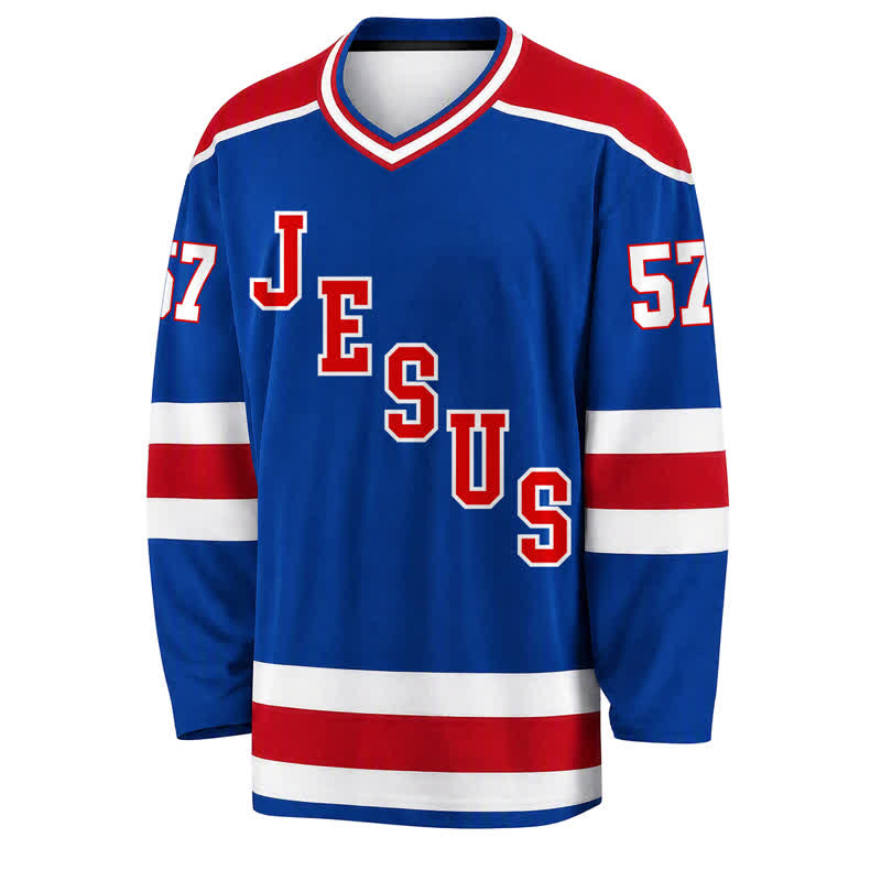 Christianartworkshop Camiseta de hockey de manga larga con rayas azules Jesus Faith 57 - image 1