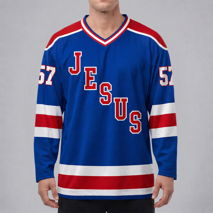 Christianartworkshop Camiseta de hockey de manga larga con rayas azules Jesus Faith 57 - image 3