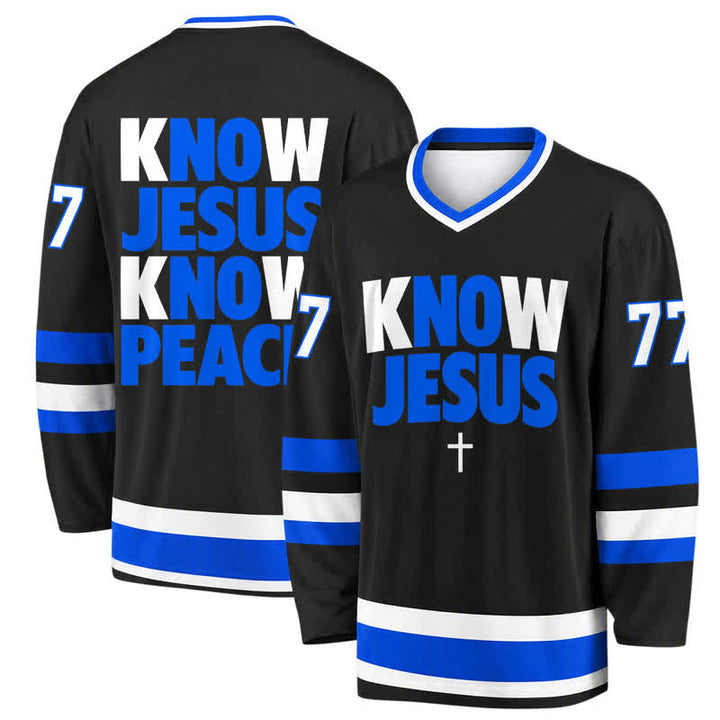 Christianartworkshop Camiseta de hockey con la frase "Conoce a Jesús, conoce la paz" - 5XL - image 0
