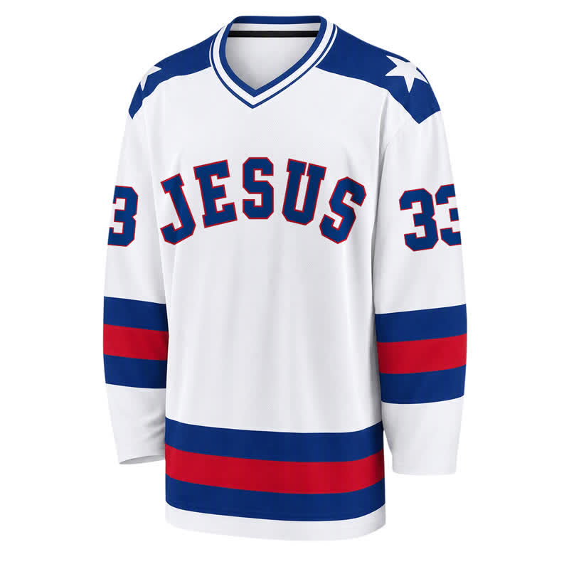 Christianartworkshop Camiseta de hockey de manga larga universitaria Jesus Is King 33 - image 1