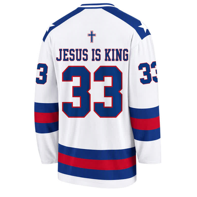 Christianartworkshop Camiseta de hockey de manga larga universitaria Jesus Is King 33 - image 2