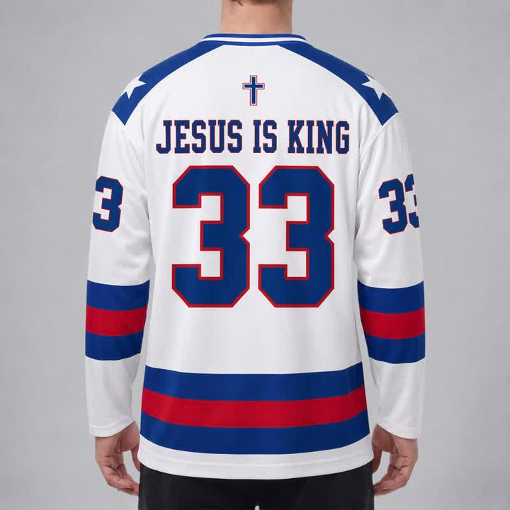 Christianartworkshop Camiseta de hockey de manga larga universitaria Jesus Is King 33 - image 4