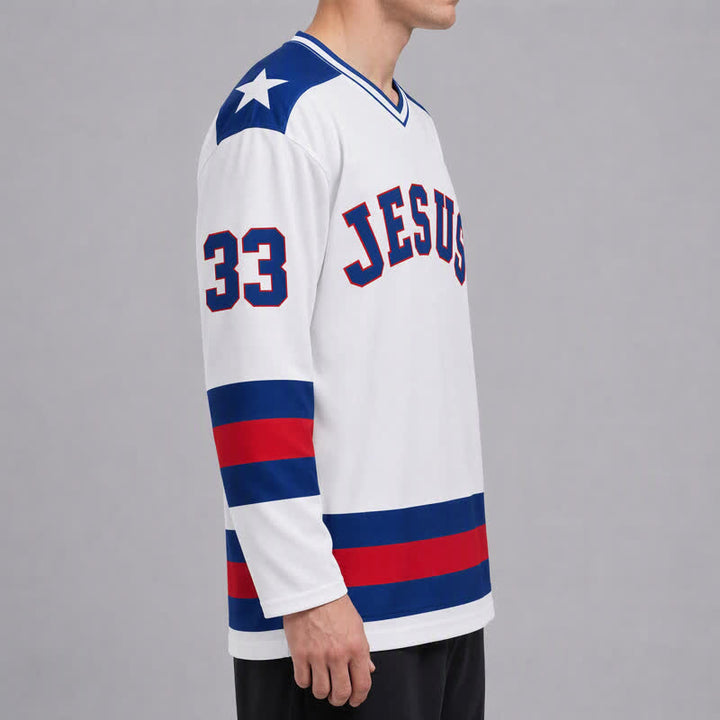 Christianartworkshop Camiseta de hockey de manga larga universitaria Jesus Is King 33 - image 6