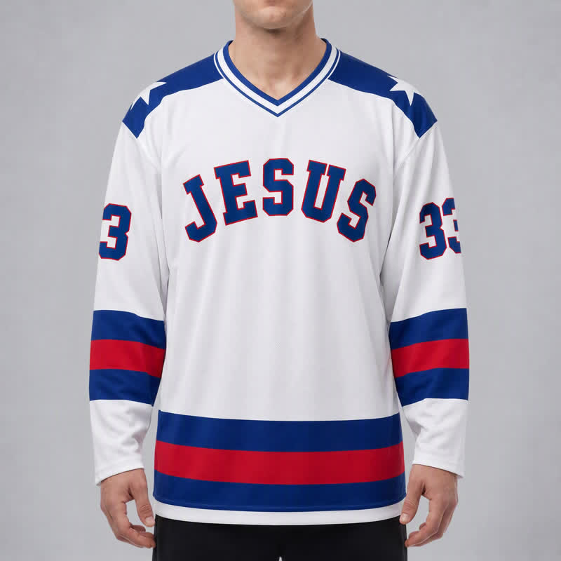 Christianartworkshop Camiseta de hockey de manga larga universitaria Jesus Is King 33 - image 3