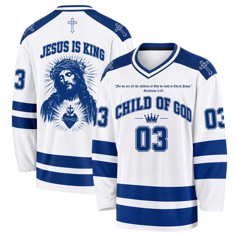 Christianartworkshop Camiseta de hockey de manga larga "Hijo de Dios Jesús es Rey" - 5XL - image 0