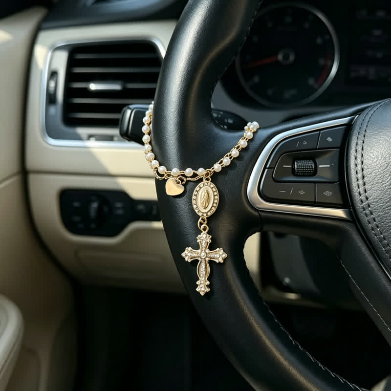 Christianartworkshop Elegante colgante para coche de cristal natural estilo rosario: portador de la silenciosa bendición celestial. - image 1