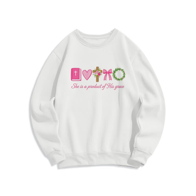 Christianartworkshop Sudadera con cruz floral "Ella es producto de su gracia" - Blanco - 2XL - image 0