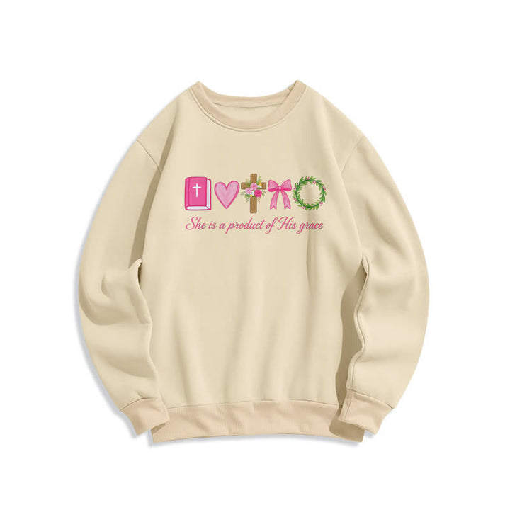 Christianartworkshop Sudadera con cruz floral "Ella es producto de su gracia" - Beige - 2XL - image 2