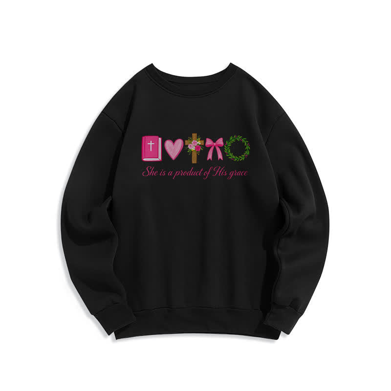 Christianartworkshop Sudadera con cruz floral "Ella es producto de su gracia" - Negro - 2XL - image 1
