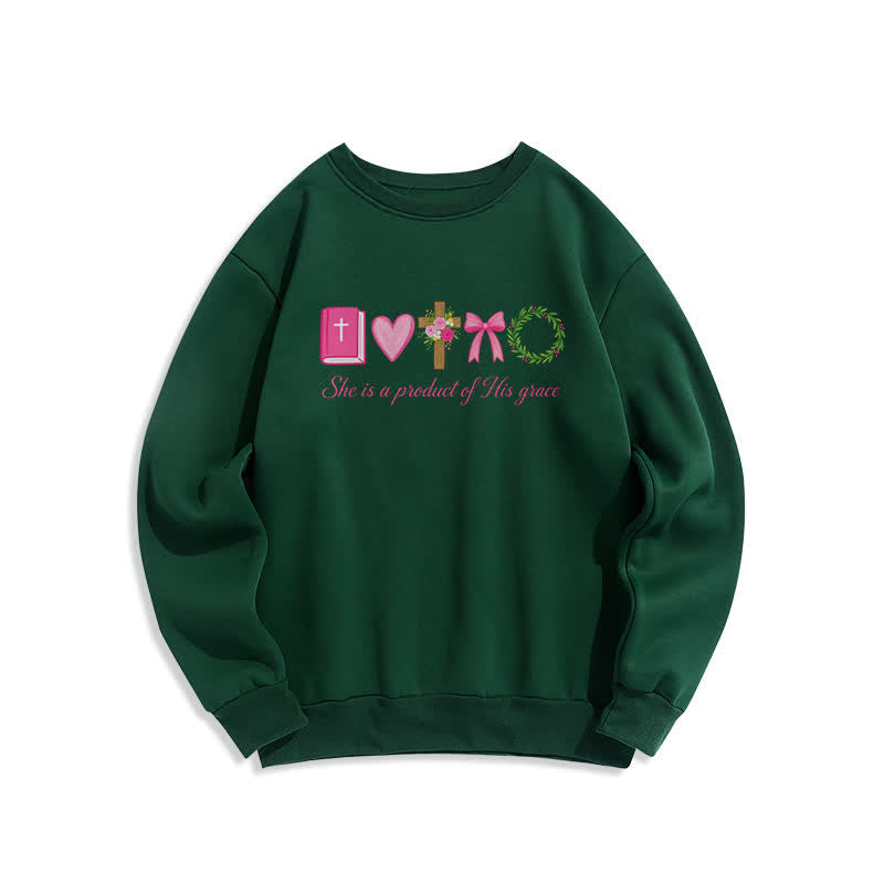 Christianartworkshop Sudadera con cruz floral "Ella es producto de su gracia" - Verde - 2XL - image 3