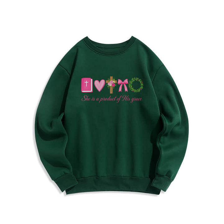 Christianartworkshop Sudadera con cruz floral "Ella es producto de su gracia" - Verde - 2XL - image 3