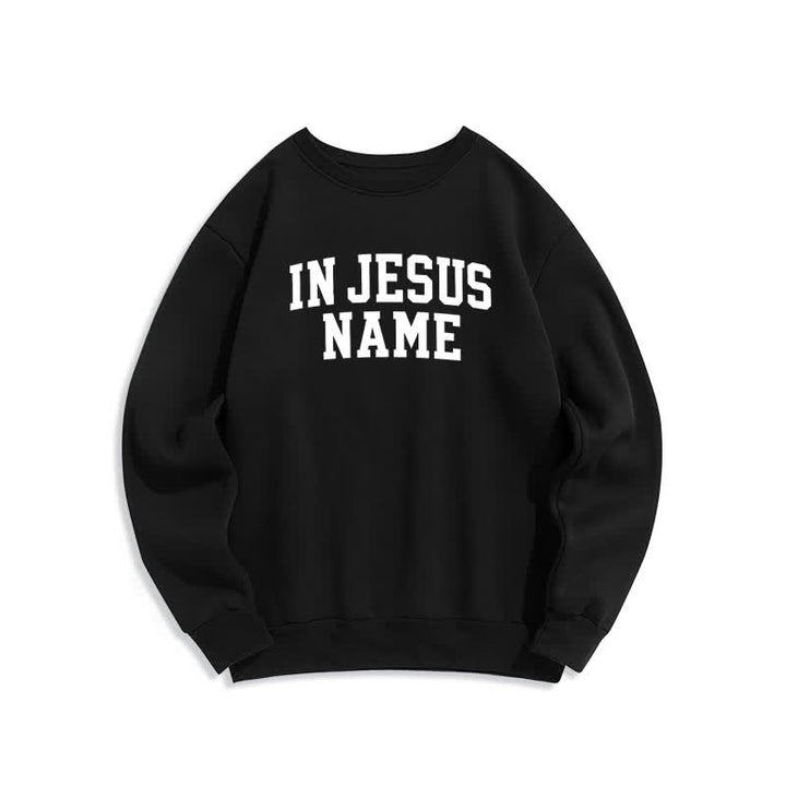 Christianartworkshop Sudadera de forro polar extragrande con estampado universitario en el nombre de Jesús - Negro - 2XL - image 0