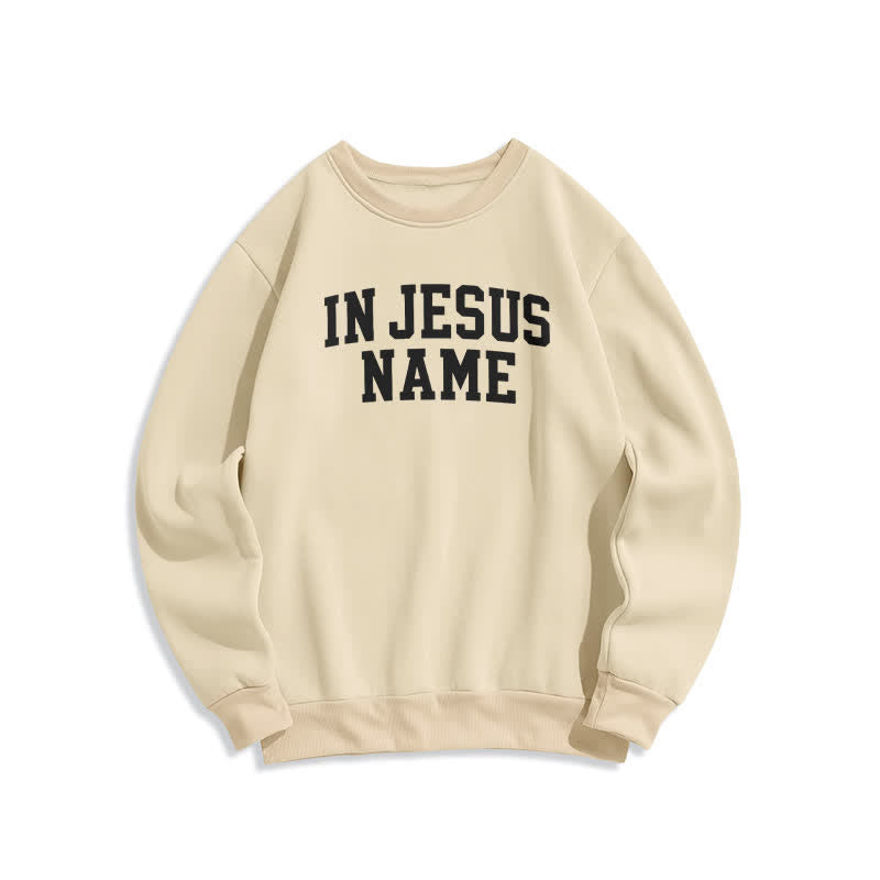 Christianartworkshop Sudadera de forro polar extragrande con estampado universitario en el nombre de Jesús - Beige - 2XL - image 2