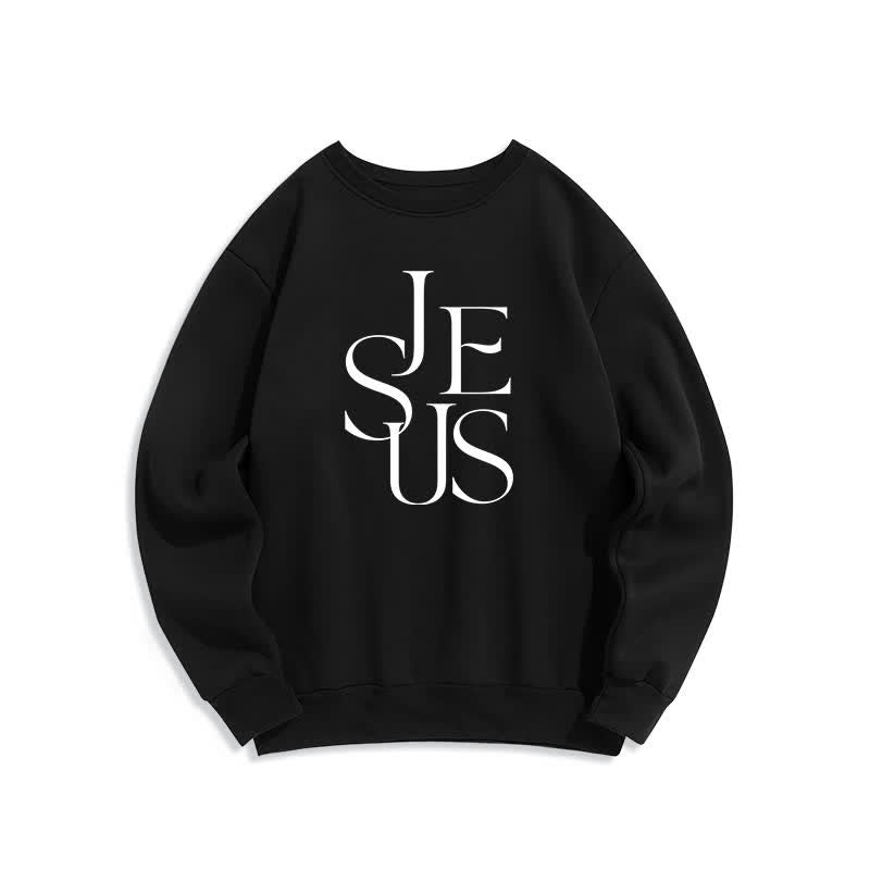 Christianartworkshop Sudadera extragrande de cuello redondo con estampado del contorno de Jesús - Negro - 2XL - image 1