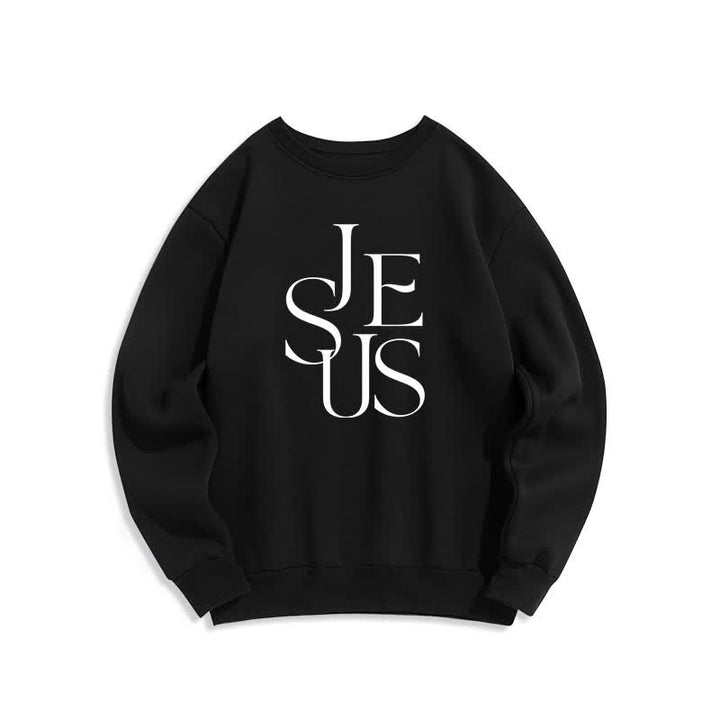 Christianartworkshop Sudadera extragrande de cuello redondo con estampado del contorno de Jesús - Negro - 2XL - image 1