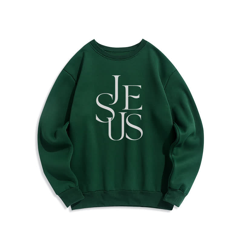 Christianartworkshop Sudadera extragrande de cuello redondo con estampado del contorno de Jesús - Verde - 2XL - image 5