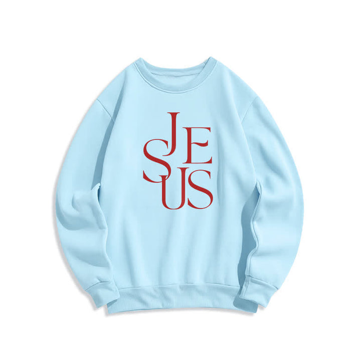 Christianartworkshop Sudadera extragrande de cuello redondo con estampado del contorno de Jesús - Azul - 2XL - image 4