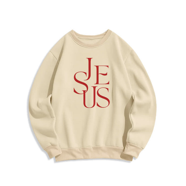 Christianartworkshop Sudadera extragrande de cuello redondo con estampado del contorno de Jesús - Beige - 2XL - image 3