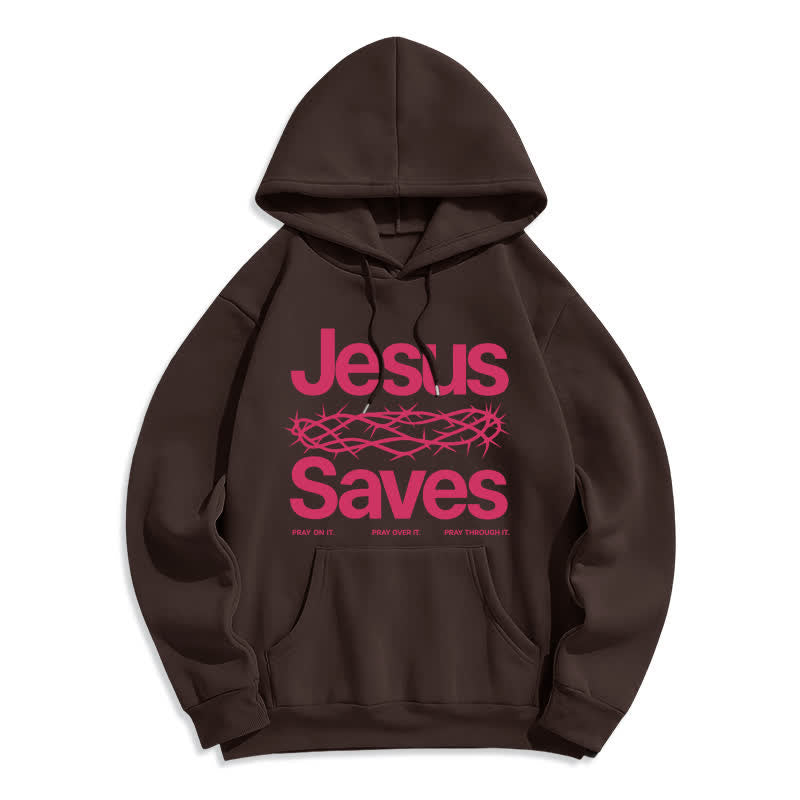 Christianartworkshop Sudadera con capucha forrada de felpa estilo streetwear con la corona de espinas de Jesús salva - Marrón - 2XL - image 5