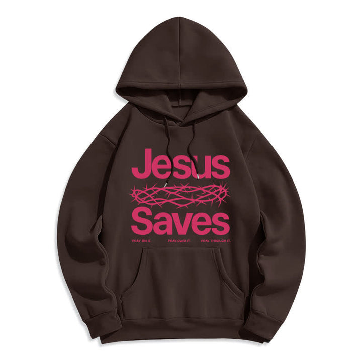 Christianartworkshop Sudadera con capucha forrada de felpa estilo streetwear con la corona de espinas de Jesús salva - Marrón - 2XL - image 5