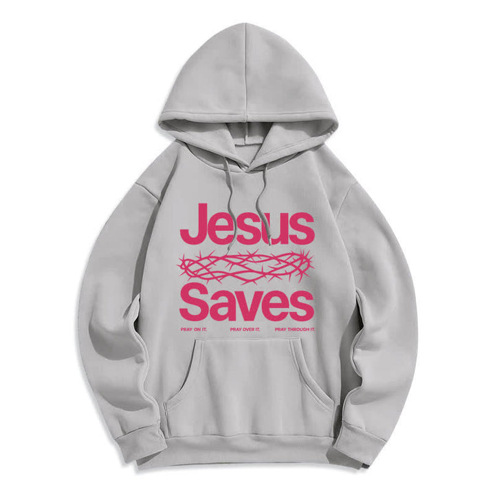 Christianartworkshop Sudadera con capucha forrada de felpa estilo streetwear con la corona de espinas de Jesús salva - Gris - 2XL - image 0