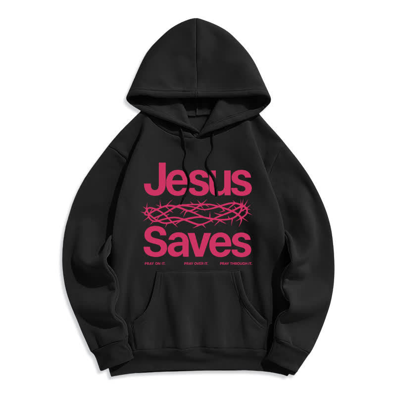 Christianartworkshop Sudadera con capucha forrada de felpa estilo streetwear con la corona de espinas de Jesús salva - Negro - 2XL - image 3
