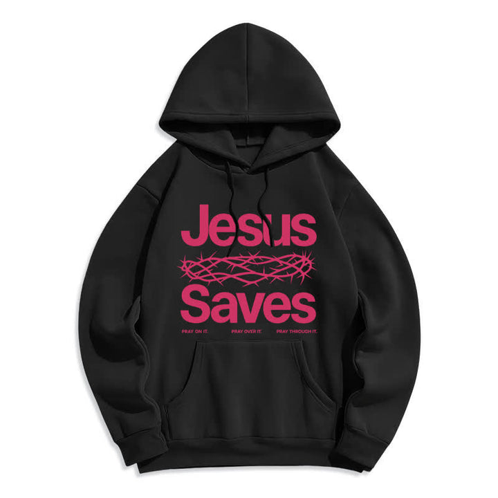 Christianartworkshop Sudadera con capucha forrada de felpa estilo streetwear con la corona de espinas de Jesús salva - Negro - 2XL - image 3