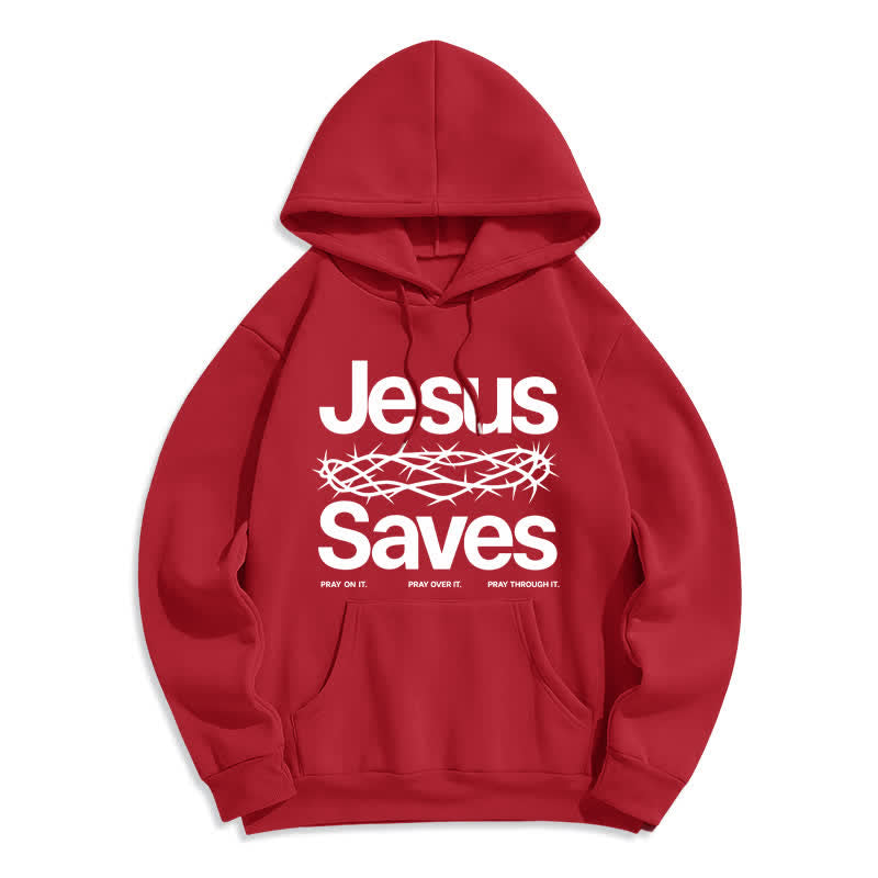 Christianartworkshop Sudadera con capucha forrada de felpa estilo streetwear con la corona de espinas de Jesús salva - Rojo - 2XL - image 4
