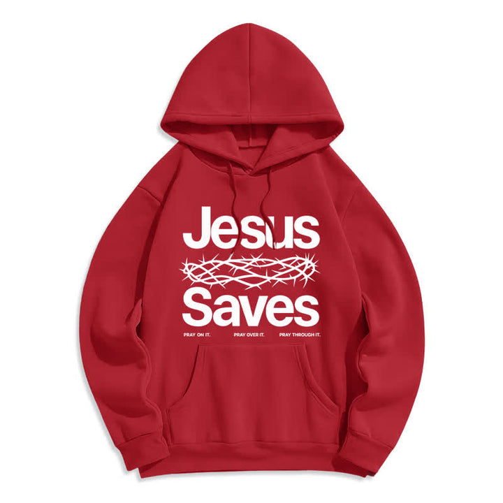 Christianartworkshop Sudadera con capucha forrada de felpa estilo streetwear con la corona de espinas de Jesús salva - Rojo - 2XL - image 4