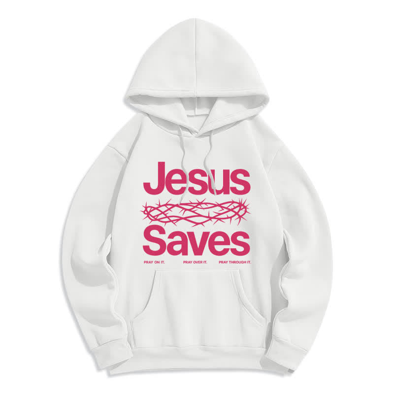Christianartworkshop Sudadera con capucha forrada de felpa estilo streetwear con la corona de espinas de Jesús salva - Blanco - 2XL - image 1