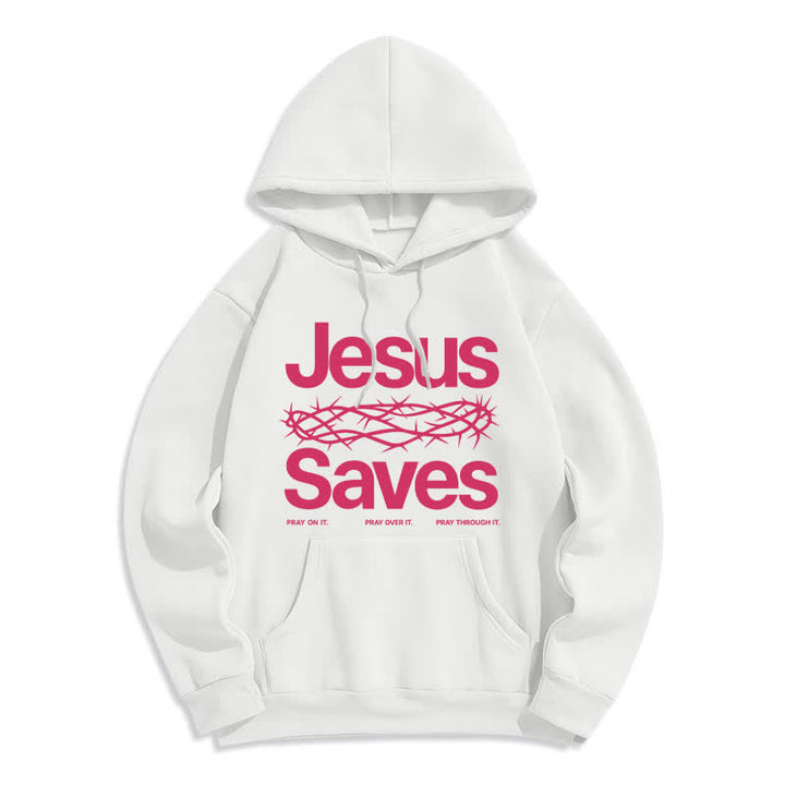 Christianartworkshop Sudadera con capucha forrada de felpa estilo streetwear con la corona de espinas de Jesús salva - Blanco - 2XL - image 1