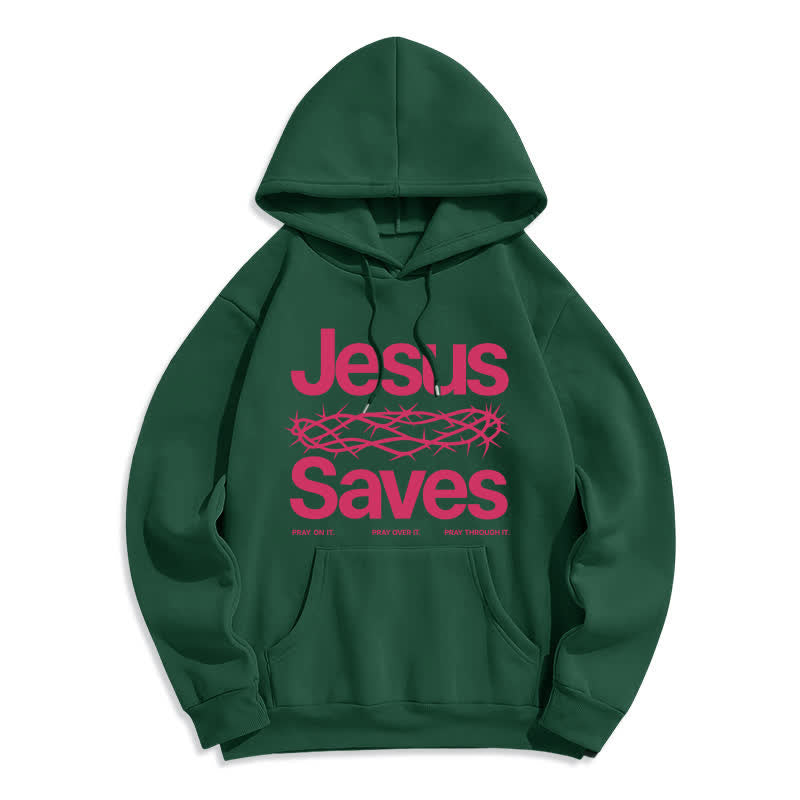 Christianartworkshop Sudadera con capucha forrada de felpa estilo streetwear con la corona de espinas de Jesús salva - Verde - 2XL - image 7