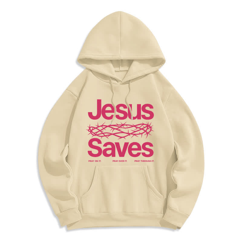 Christianartworkshop Sudadera con capucha forrada de felpa estilo streetwear con la corona de espinas de Jesús salva - Beige - 2XL - image 6