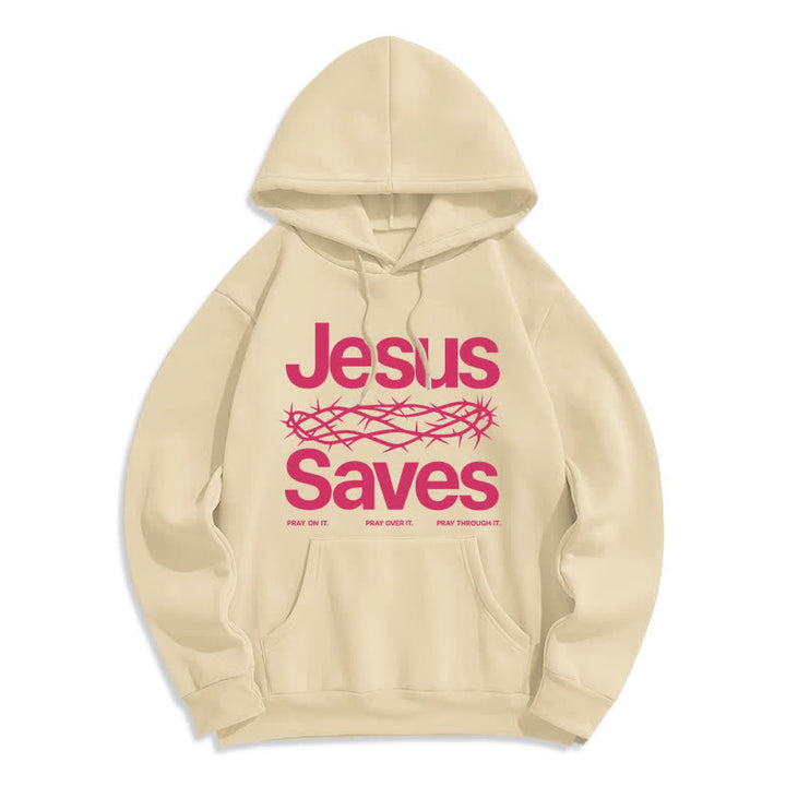 Christianartworkshop Sudadera con capucha forrada de felpa estilo streetwear con la corona de espinas de Jesús salva - Beige - 2XL - image 6
