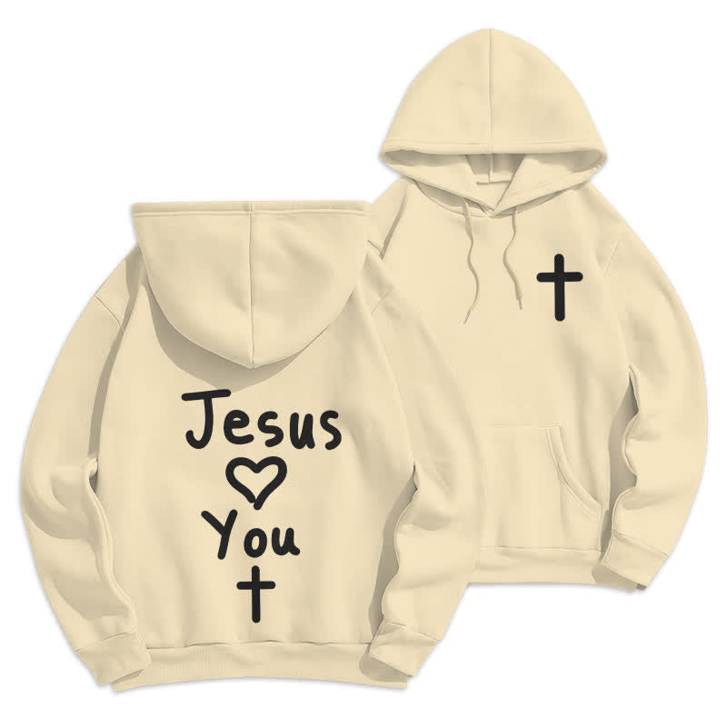 Christianartworkshop Sudadera con capucha extragrande de felpa con la frase "Jesús te ama" - Beige - 2XL - image 12