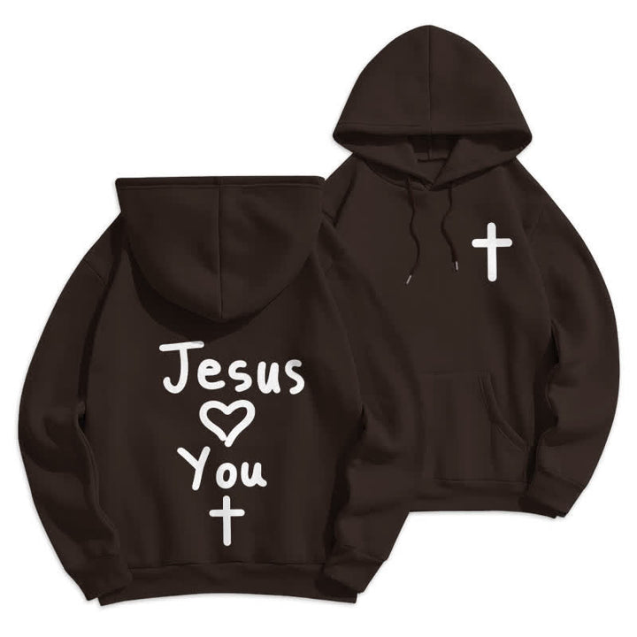 Christianartworkshop Sudadera con capucha extragrande de felpa con la frase "Jesús te ama" - Marrón - 2XL - image 9