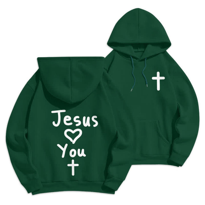 Christianartworkshop Sudadera con capucha extragrande de felpa con la frase "Jesús te ama" - Verde - 2XL - image 15