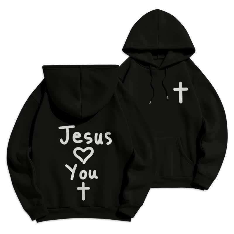 Christianartworkshop Sudadera con capucha extragrande de felpa con la frase "Jesús te ama" - Negro - 2XL - image 0