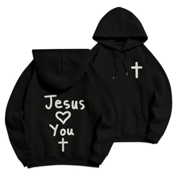 Christianartworkshop Sudadera con capucha extragrande de felpa con la frase "Jesús te ama" - Negro - 2XL - image 0