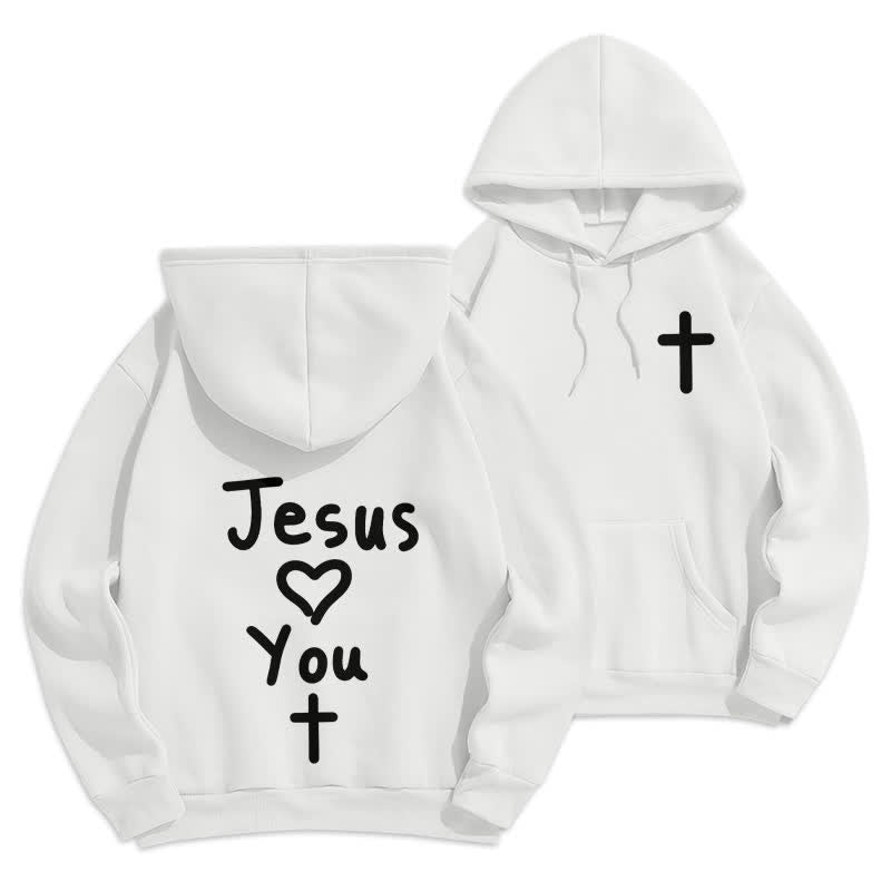 Christianartworkshop Sudadera con capucha extragrande de felpa con la frase "Jesús te ama" - Blanco - 2XL - image 3