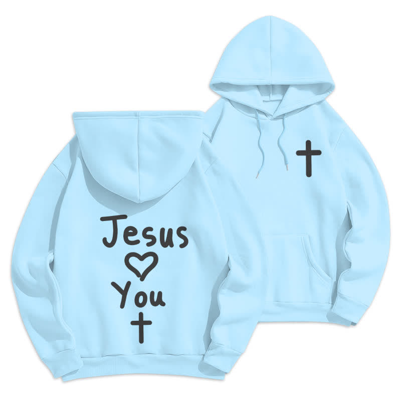 Christianartworkshop Sudadera con capucha extragrande de felpa con la frase "Jesús te ama" - Azul - 2XL - image 21