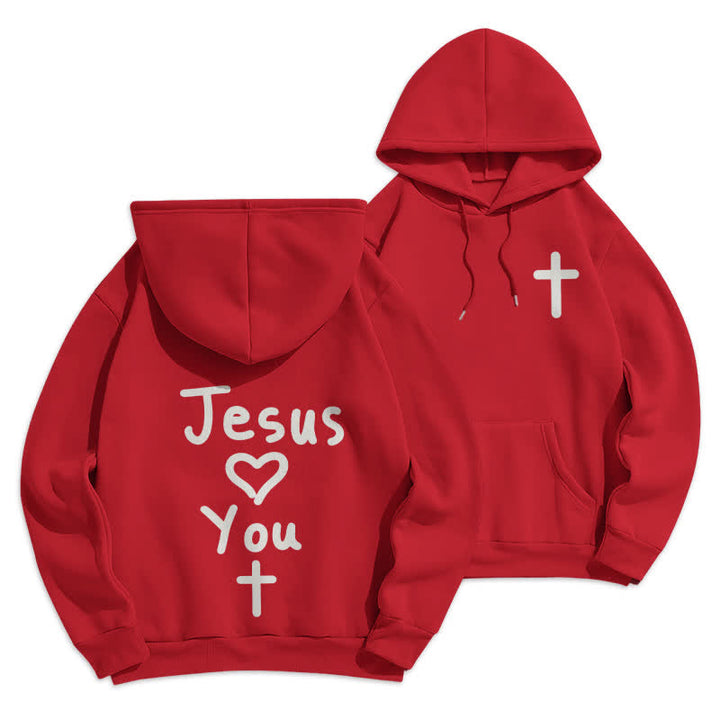 Christianartworkshop Sudadera con capucha extragrande de felpa con la frase "Jesús te ama" - Rojo - 2XL - image 18