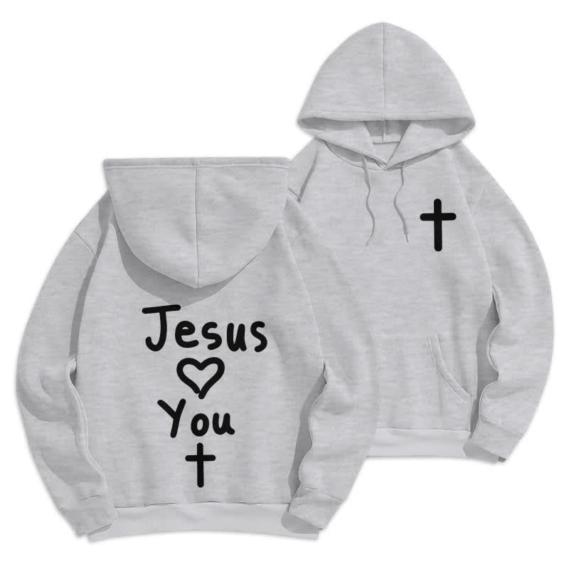Christianartworkshop Sudadera con capucha extragrande de felpa con la frase "Jesús te ama" - Gris - 2XL - image 6