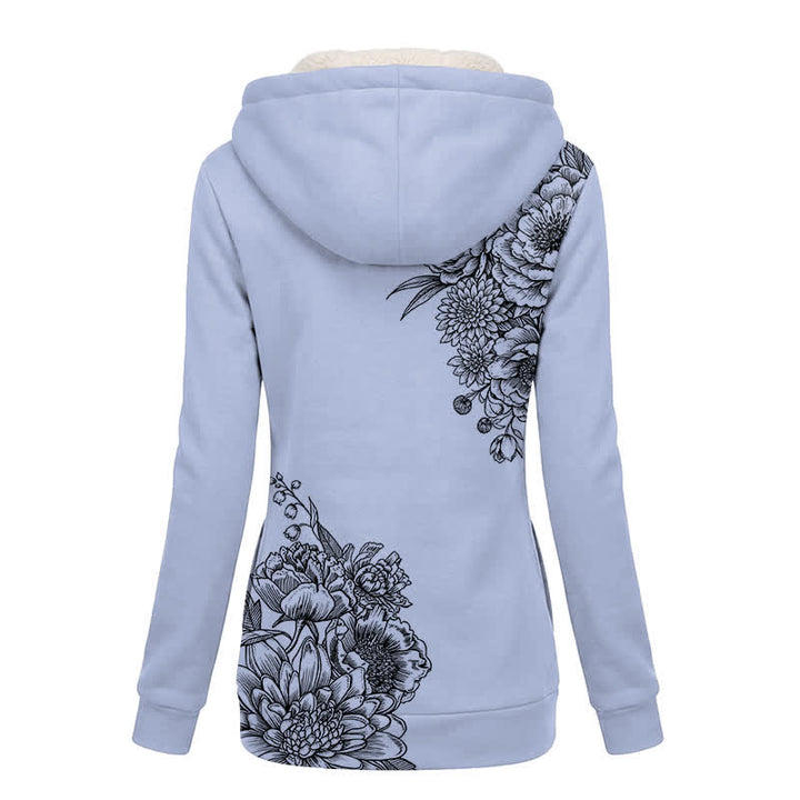 Christianartworkshop Chaqueta con capucha y estampado floral cruzado con forro polar acogedor. Abrigo de invierno para mujer. - image 1