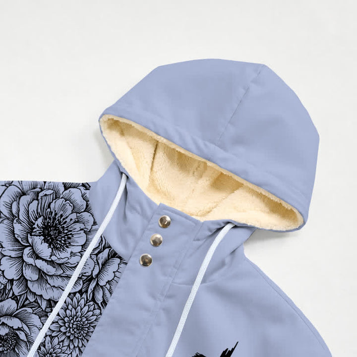 Christianartworkshop Chaqueta con capucha y estampado floral cruzado con forro polar acogedor. Abrigo de invierno para mujer. - image 4