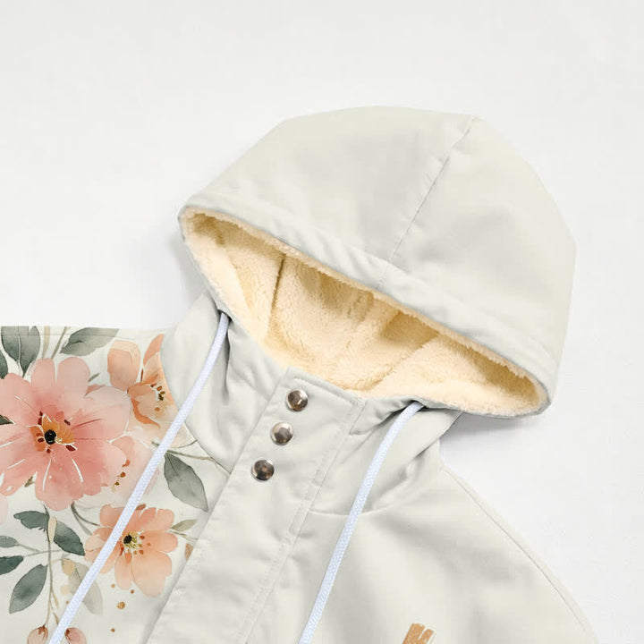 Christianartworkshop Chaqueta con capucha y estampado floral cruzado, abrigo de forro polar de invierno - image 4