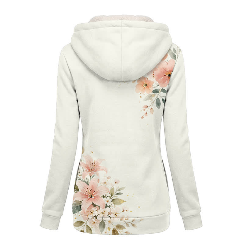 Christianartworkshop Chaqueta con capucha y estampado floral cruzado, abrigo de forro polar de invierno - image 1